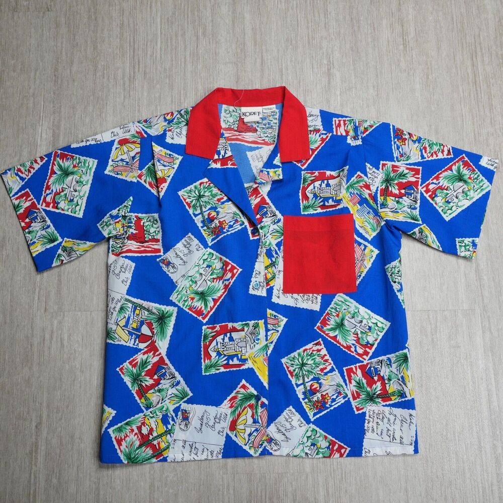 Vintage Koret Shirt Button Up XL Island Vacation Postcard AOP Relaxed Short Slve
